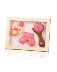 Schokoladenfigur Schnuller, Baby-Schuhe, Rassel rosa