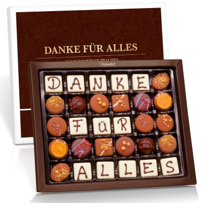 30 Pralinen mit handgeschriebener Botschaft "Danke für Alles"